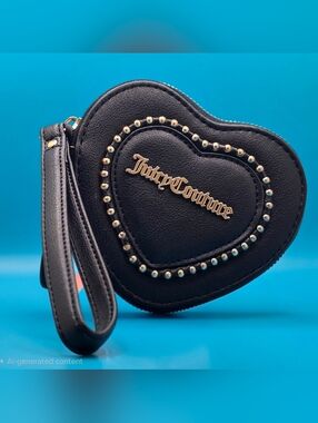 Juicy Couture Black Heart Wristlet with Gold Studs